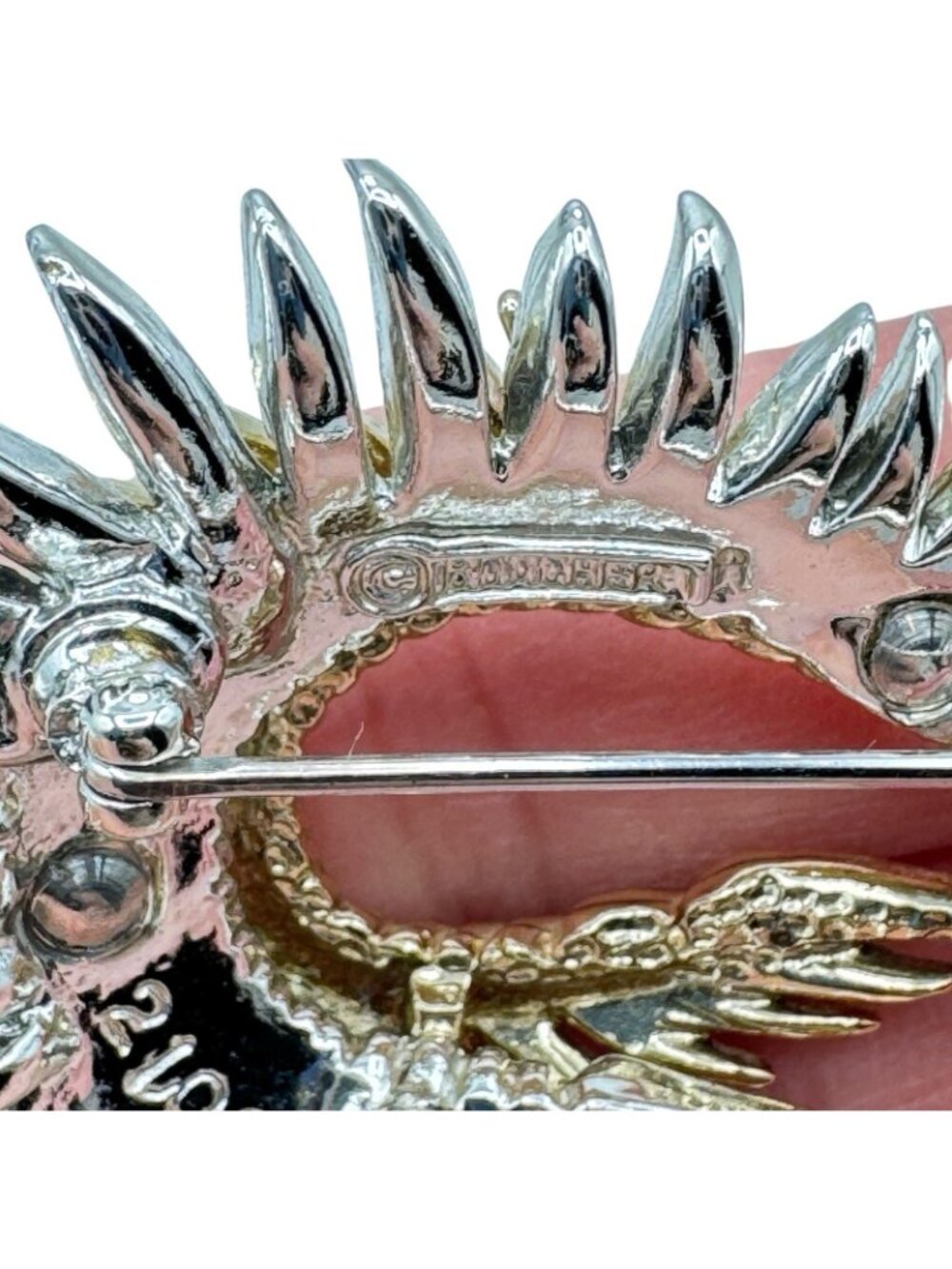Vintage Marcel Boucher Brooch Gold Tone Rhodium Plated Fern Feather Rhinestones - Picture 9 of 14